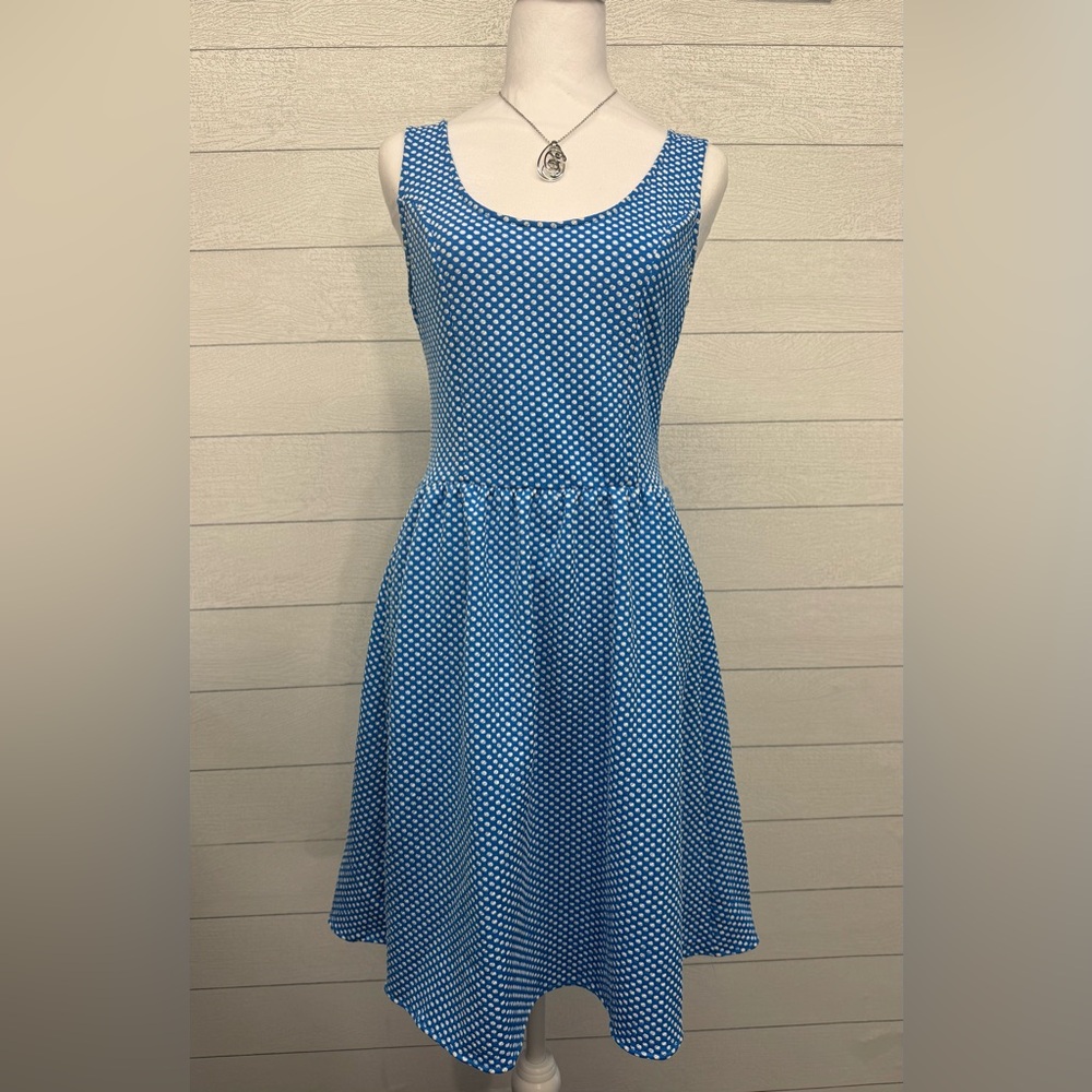 Maeve Anthropologie Blue and White Polka Dot Dress Size Small